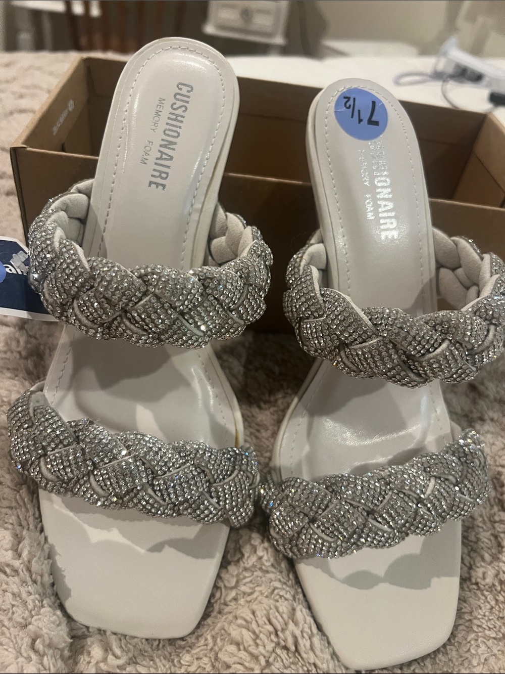 Cushionaire Silver Braided Crystal Slide Heels